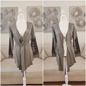 Knox Rose Embroidered Sleeve Cinched Waist  Drawstring Tie Jacket